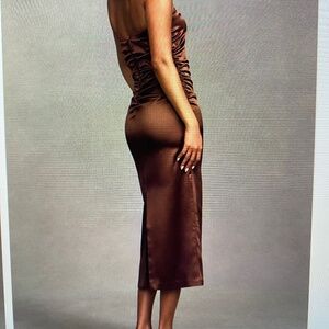 Anthropologie BHLDN Chocolate Satin Midi Dress